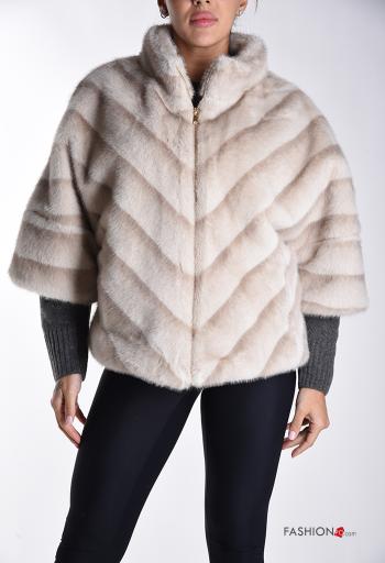 Ecological Fur Jacket with lining 3/4 sleeve with zip - ph 1