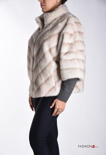 Ecological Fur Jacket with lining 3/4 sleeve with zip - ph 3