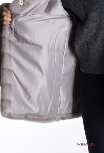 Ecological Fur Coat with buttons with hood with lining with pockets with belt - ph 6