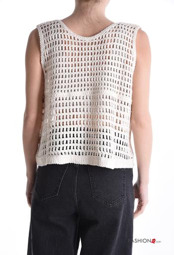 Top in Cotone senza maniche Fantasia ricamata con bottoni scollo a V - ph 2