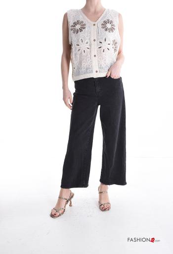Top in Cotone senza maniche Fantasia ricamata con bottoni scollo a V - ph 5