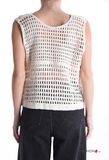 Top in Cotone senza maniche Fantasia ricamata con bottoni scollo a V - ph 2