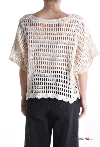 T-shirt in Cotone uncinetto maniche corte girocollo Fantasia ricamata - ph 2