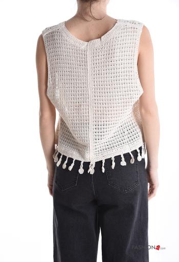 Top en Coton sans manches au crochet à broderie à boutons à franges à col en V - ph 2