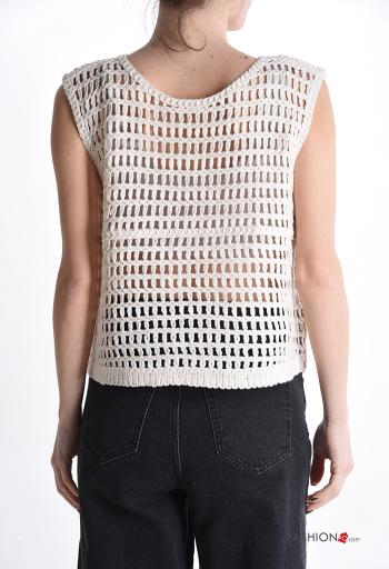 Top en Coton sans manches au crochet à broderie à boutons à col en V - ph 2