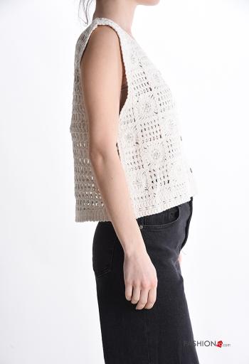 Top en Coton sans manches au crochet à broderie à boutons à col en V - ph 3