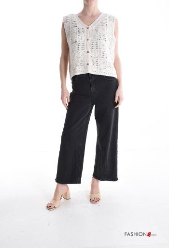 Top en Coton sans manches au crochet à broderie à boutons à col en V - ph 5
