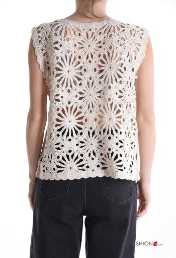 Embroidered sleeveless knitted Cotton Top with bow with v-neck - ph 2