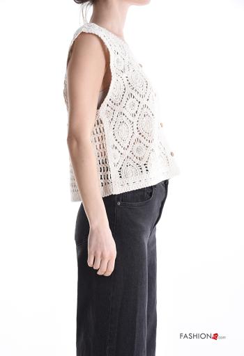 Embroidered sleeveless knitted Cotton Top with buttons with v-neck - ph 3