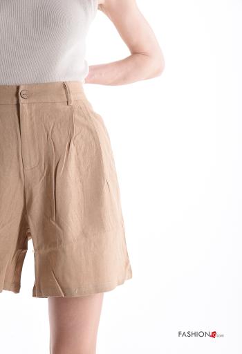 Pantaloncino Short in Lino con elastico con zip con bottoni con tasche - ph 4