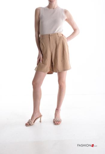 Pantaloncino Short in Lino con elastico con zip con bottoni con tasche - ph 5