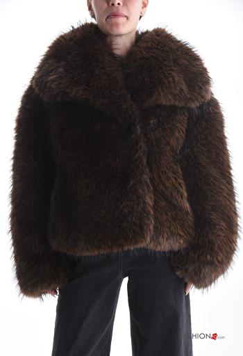 Giacca pelliccia sintetica con bottoni con fodera