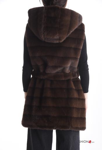 Smanicato pelliccia sintetica con fodera con cappuccio con cintura con bottoni - ph 2