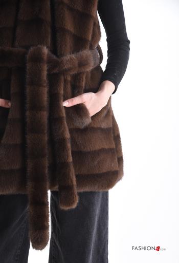 Smanicato pelliccia sintetica con fodera con cappuccio con cintura con bottoni - ph 4