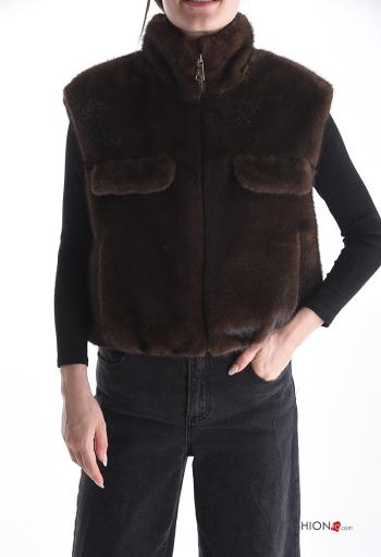 Smanicato pelliccia sintetica con fodera con tasche con zip