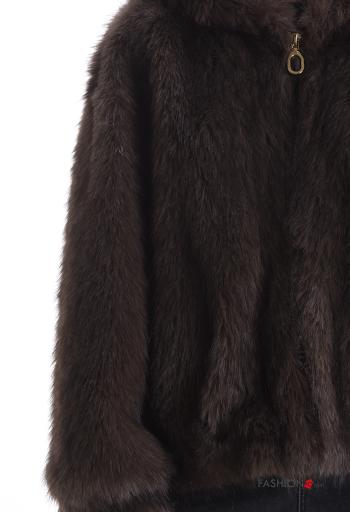 Giacca pelliccia sintetica senza fodera con tasche con zip con cappuccio - ph 4