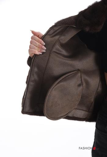 Giacca pelliccia sintetica senza fodera a collo alto con tasche con zip - ph 6