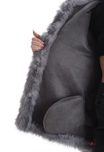 Giacca pelliccia sintetica senza fodera con cintura con tasche con cappuccio - ph 6