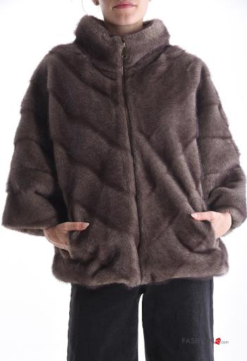 Manteau avec poches à col roulé avec doublure avec fermeture éclair - ph 1