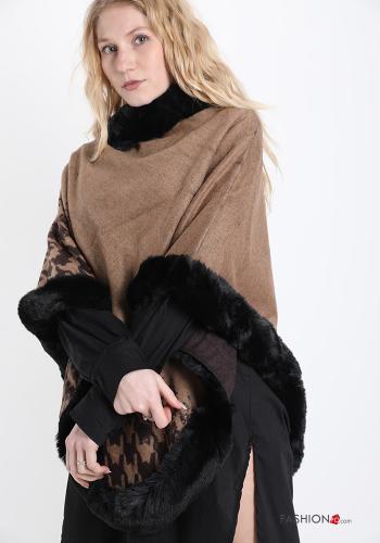 Hahnentritt Muster Kunstfell Poncho - ph 1