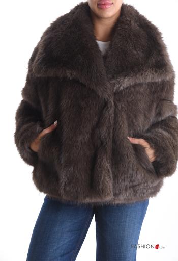 Giacca pelliccia sintetica maniche lunghe con bottoni con fodera