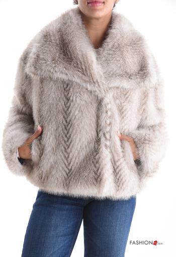 Veste fourrure synthétique manches longues avec poches avec doublure à boutons