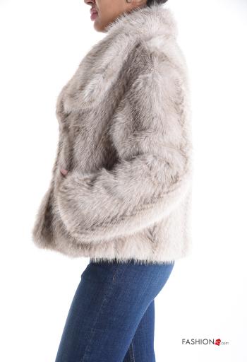 Veste fourrure synthétique manches longues avec poches avec doublure à boutons - ph 3