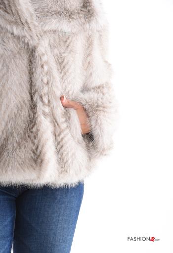 Veste fourrure synthétique manches longues avec poches avec doublure à boutons - ph 4