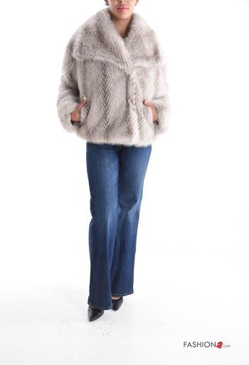 Veste fourrure synthétique manches longues avec poches avec doublure à boutons - ph 5