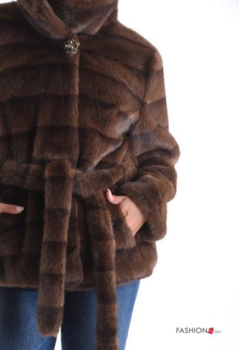 Chaqueta manga larga con cinturón de cuello alto con bolsillos con brillantes con botones con forro - ph 4