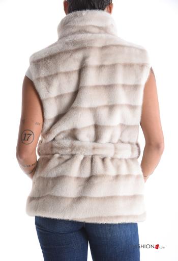 Smanicato pelliccia sintetica con fodera con strass con tasche con cintura a collo alto con bottoni - ph 2