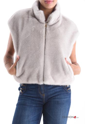 Colete com forro com fecho com bolsos com gola subida - ph 1