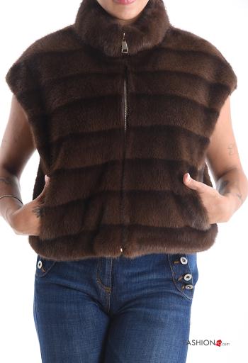 Chaleco de cuello alto con cremallera con forro con bolsillos