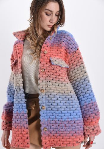 Veste en Mélange de Laine  avec des boutons avec poches Imprimé coloré - ph 1