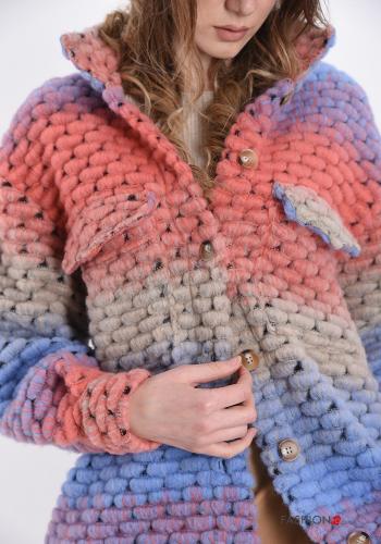 Veste en Mélange de Laine  avec des boutons avec poches Imprimé coloré - ph 4