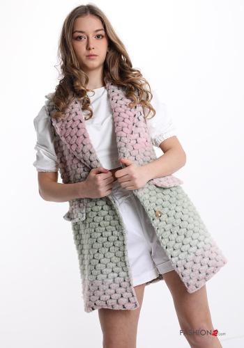 Smanicato in Misto Lana  con bottoni con tasche Fantasia colorata - ph 1