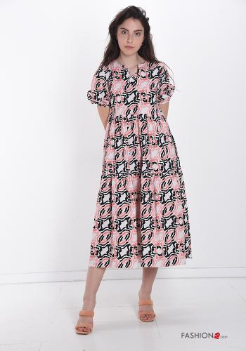 Robe en Coton  encolure en V Imprimé abstrait - ph 1
