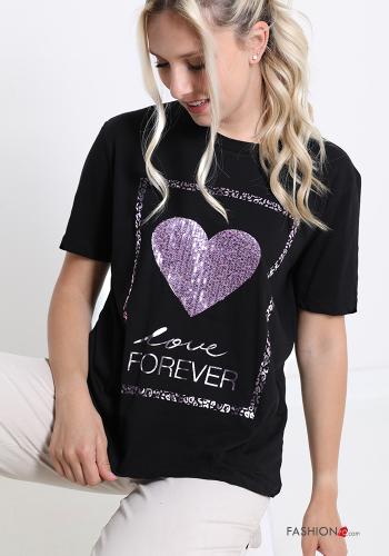 T-shirt in Cotone  con paillettes Fantasia stampata - ph 1