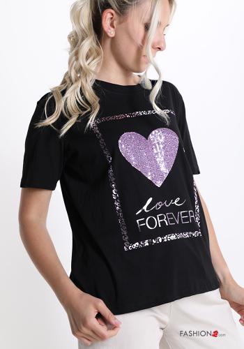 T-shirt in Cotone  con paillettes Fantasia stampata - ph 3
