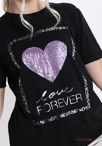 T-shirt in Cotone  con paillettes Fantasia stampata - ph 4