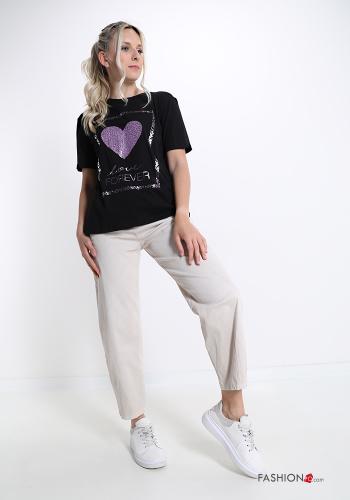 T-shirt in Cotone  con paillettes Fantasia stampata - ph 5