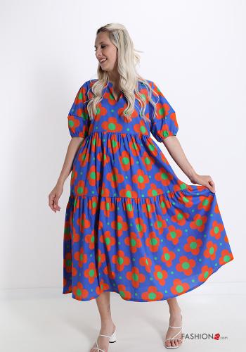 Abito in Cotone  con balze scollo a V Fantasia floreale - ph 1