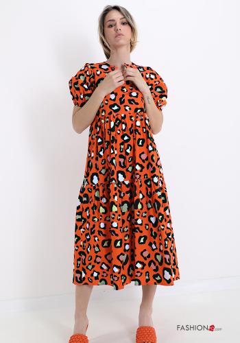 Abito in Cotone  con balze scollo a V Fantasia animalier - ph 1