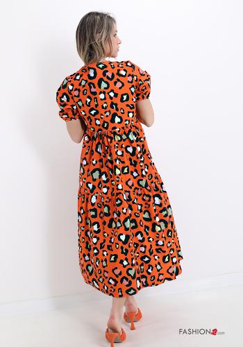 Abito in Cotone  con balze scollo a V Fantasia animalier - ph 2