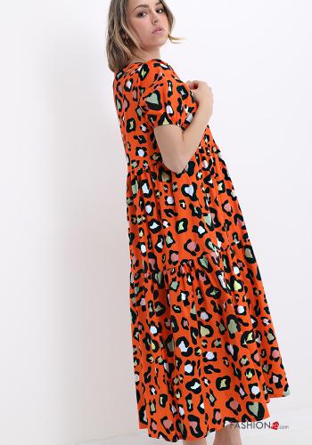 Abito in Cotone  con balze scollo a V Fantasia animalier - ph 3