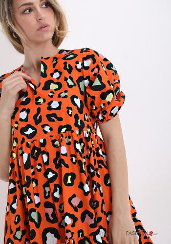 Abito in Cotone  con balze scollo a V Fantasia animalier - ph 4