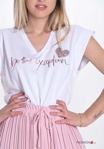 T-shirt in Cotone  scollo a V Fantasia scritta - ph 4