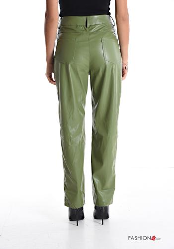 Kunstleder hoher Taille Hose mit Taschen - ph 2