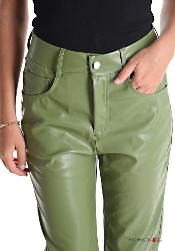 Kunstleder hoher Taille Hose mit Taschen - ph 4