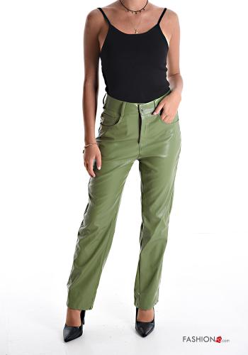 Kunstleder hoher Taille Hose mit Taschen - ph 5